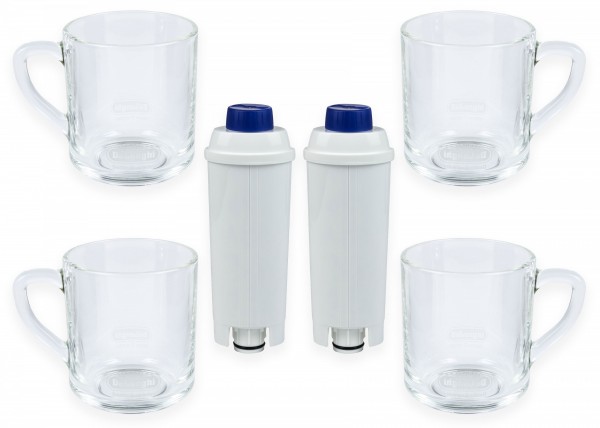 Delonghi - 2x Wasserfilter DLSC002 + 4x Kaffeegläser